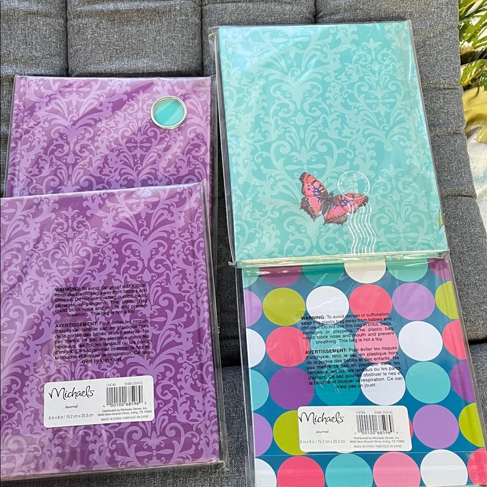 Michaels Purple and Teal Journals with Butterfly and Dots 4 notebooks
